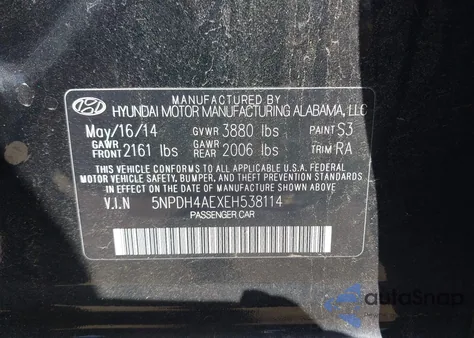 2014 Hyundai Elantra Se z USA, uszkodzony, nr VIN 5NPDH4AEXEH538114